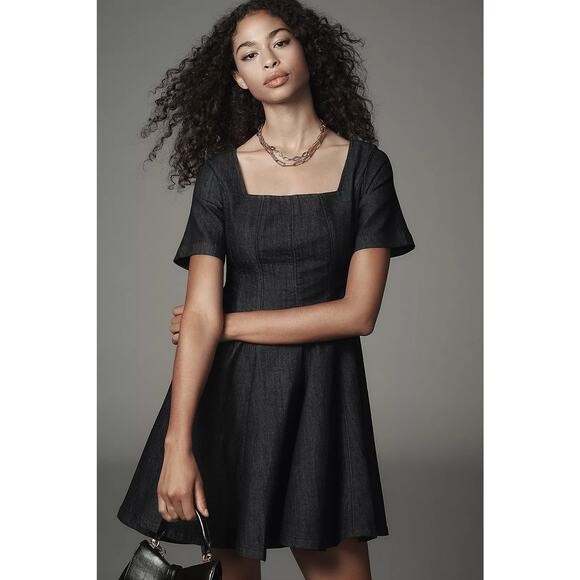 Anthropologie Dresses & Skirts - Anthropologie Pilcro denim, short-sleeve, square-neck, fit-and-flare mini dress